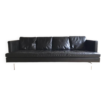 High-end black leather sofa, Ligne Roset model Stricto Sensu.