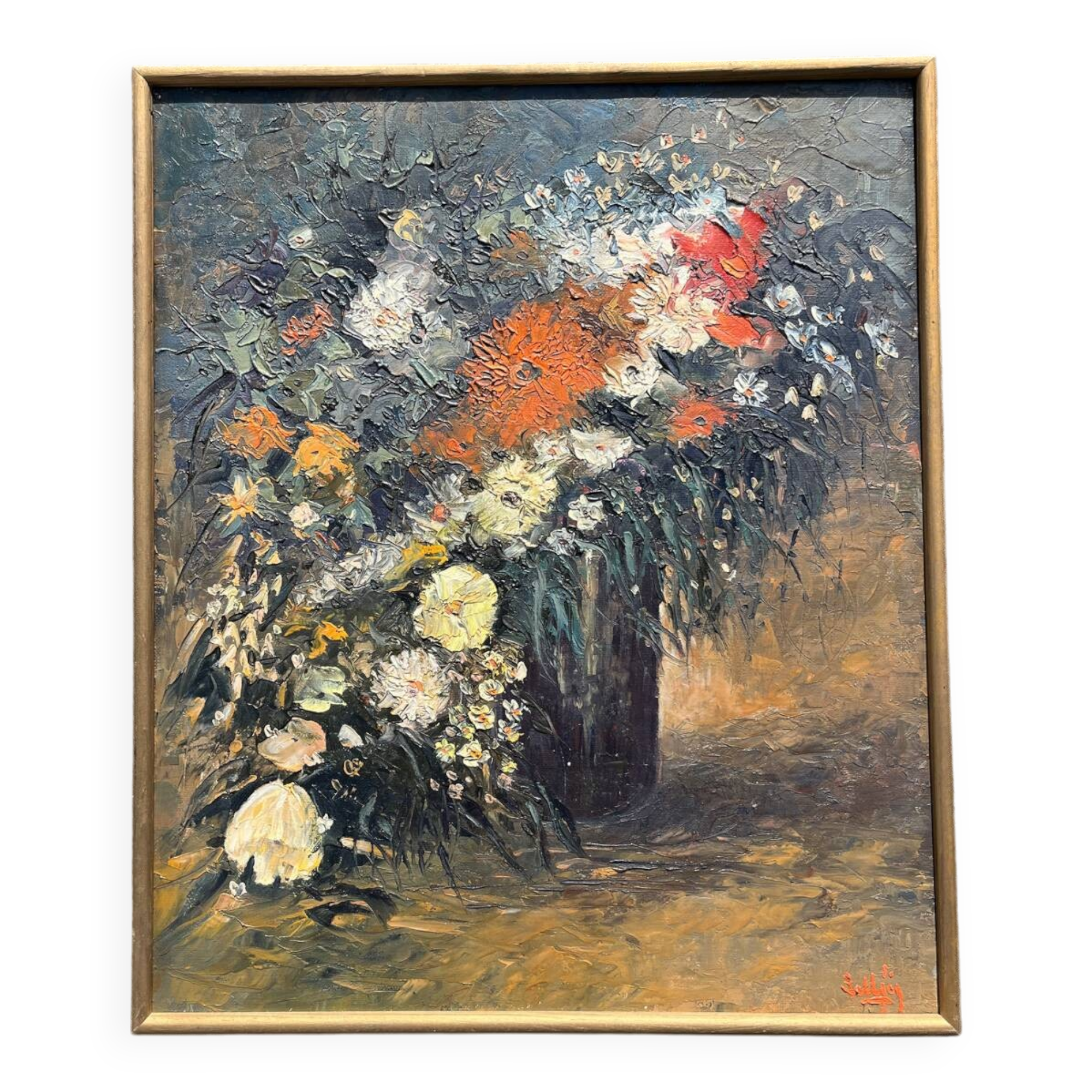 Oil painting on canvas bouquet of flowers signed