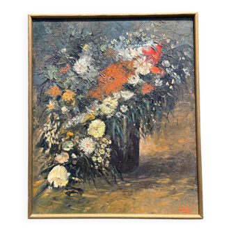 Oil painting on canvas bouquet of flowers signed