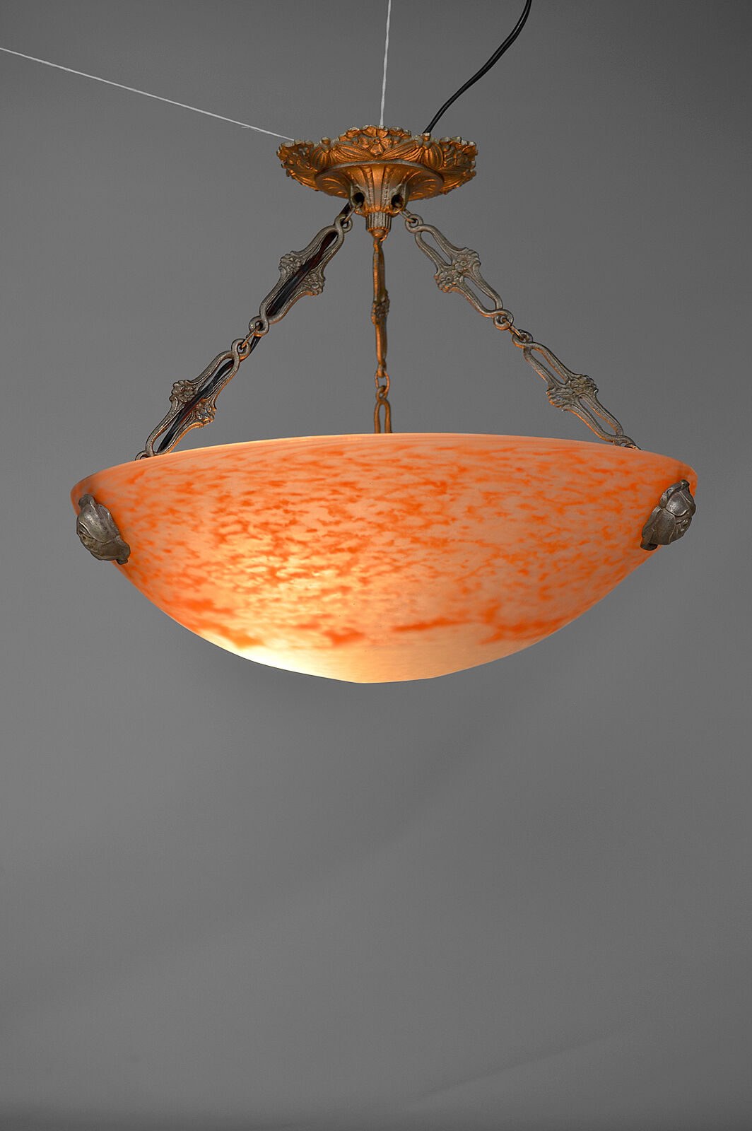 Art Deco pendant lamp in silver bronze, France, circa 1925