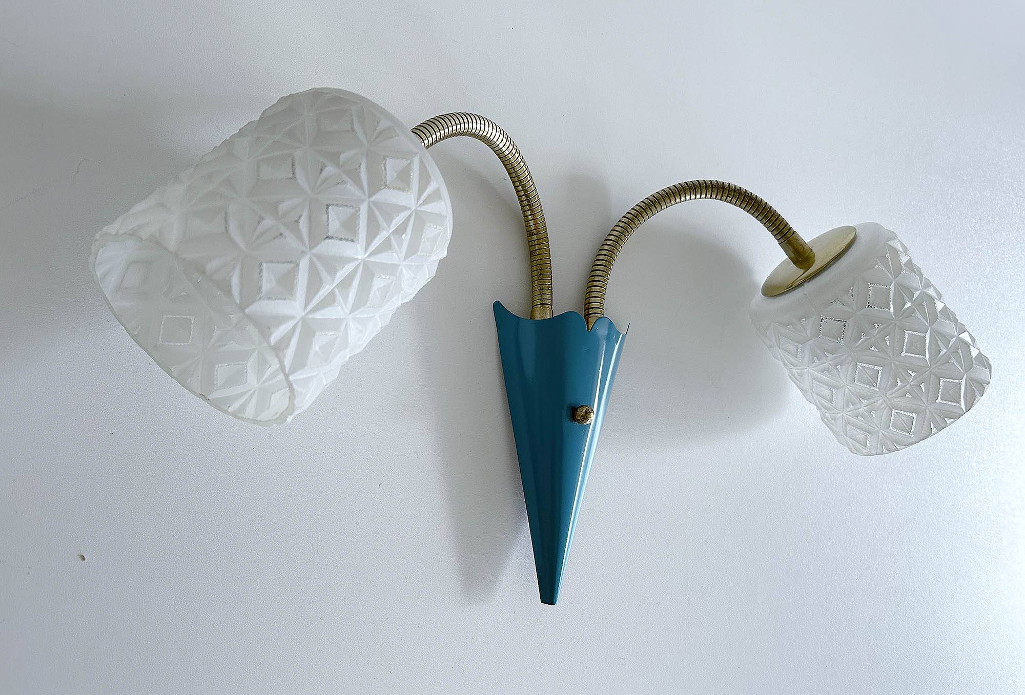 Vintage 50s Blue Glass Wall Lamp