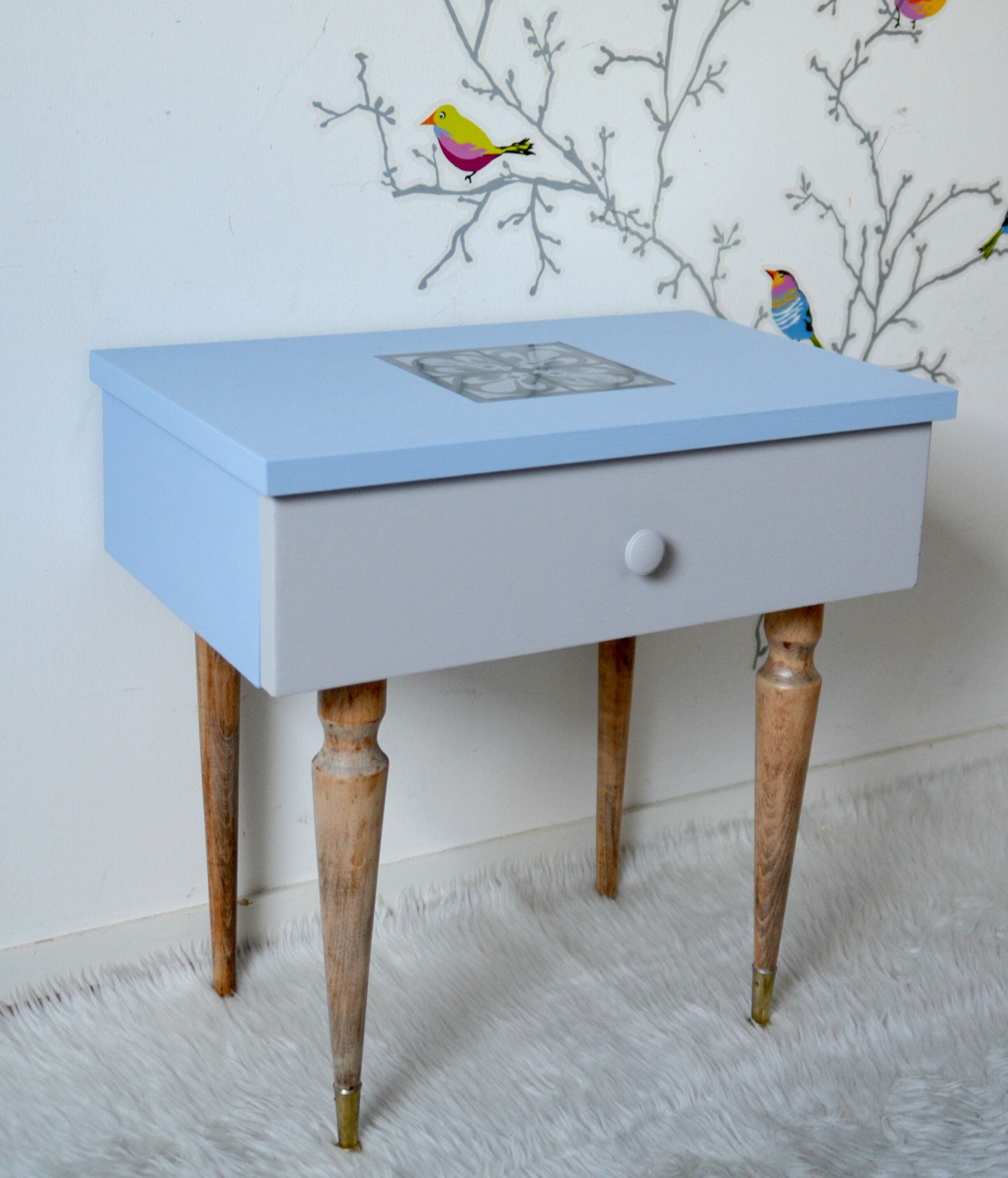 Revamped vintage bedside on blue