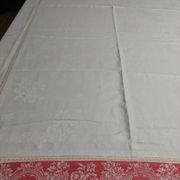 Antique red and white damask thread tablecloth ten napkins 150 X 190 cm