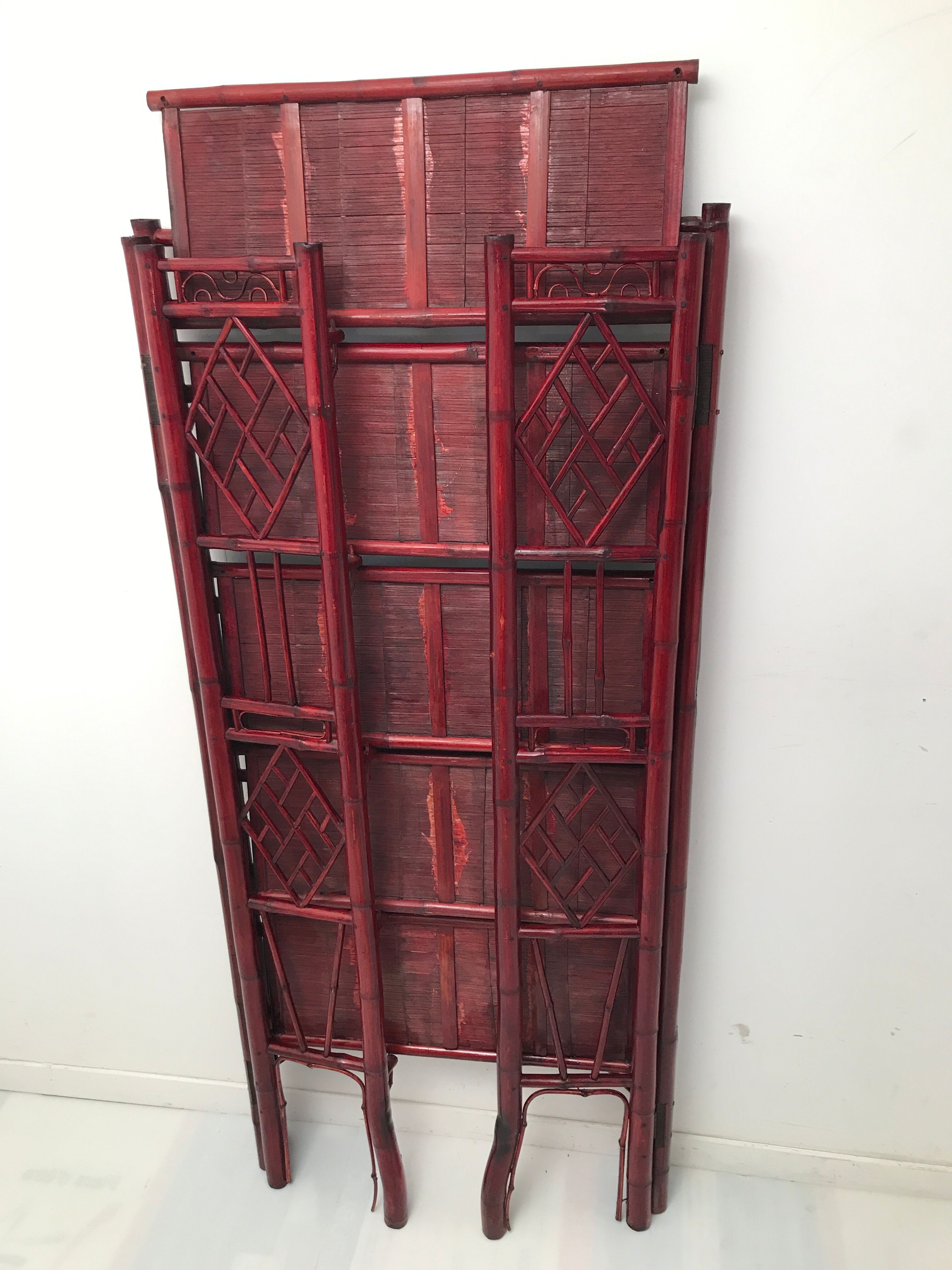 Vintage bamboo and rattan folding shelf