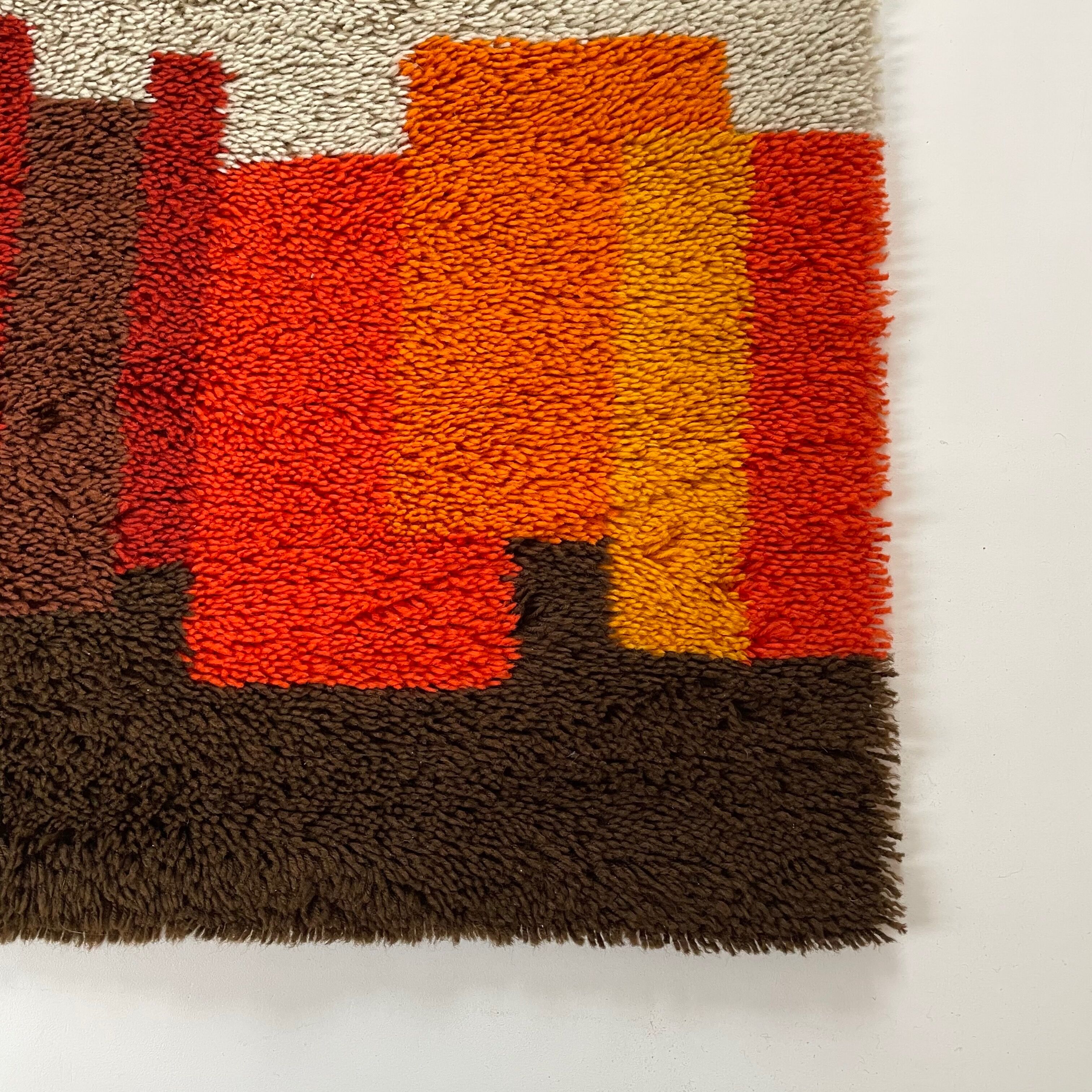 Set of 2 modernist multi-color high pile rya rug by desso, netherlands, 1970s