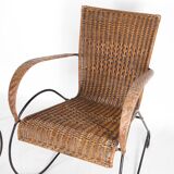 Pair of rattan and iron armchairs
