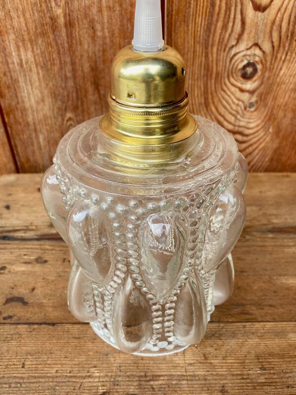 Suspension globe en verre bullé vintage