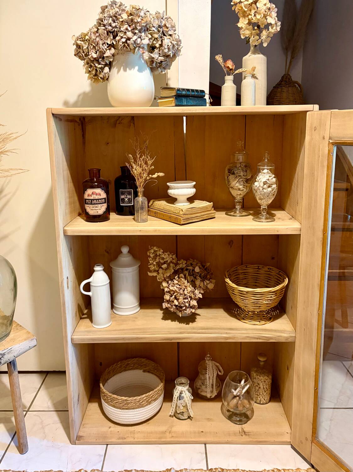 Raw wood display cabinet