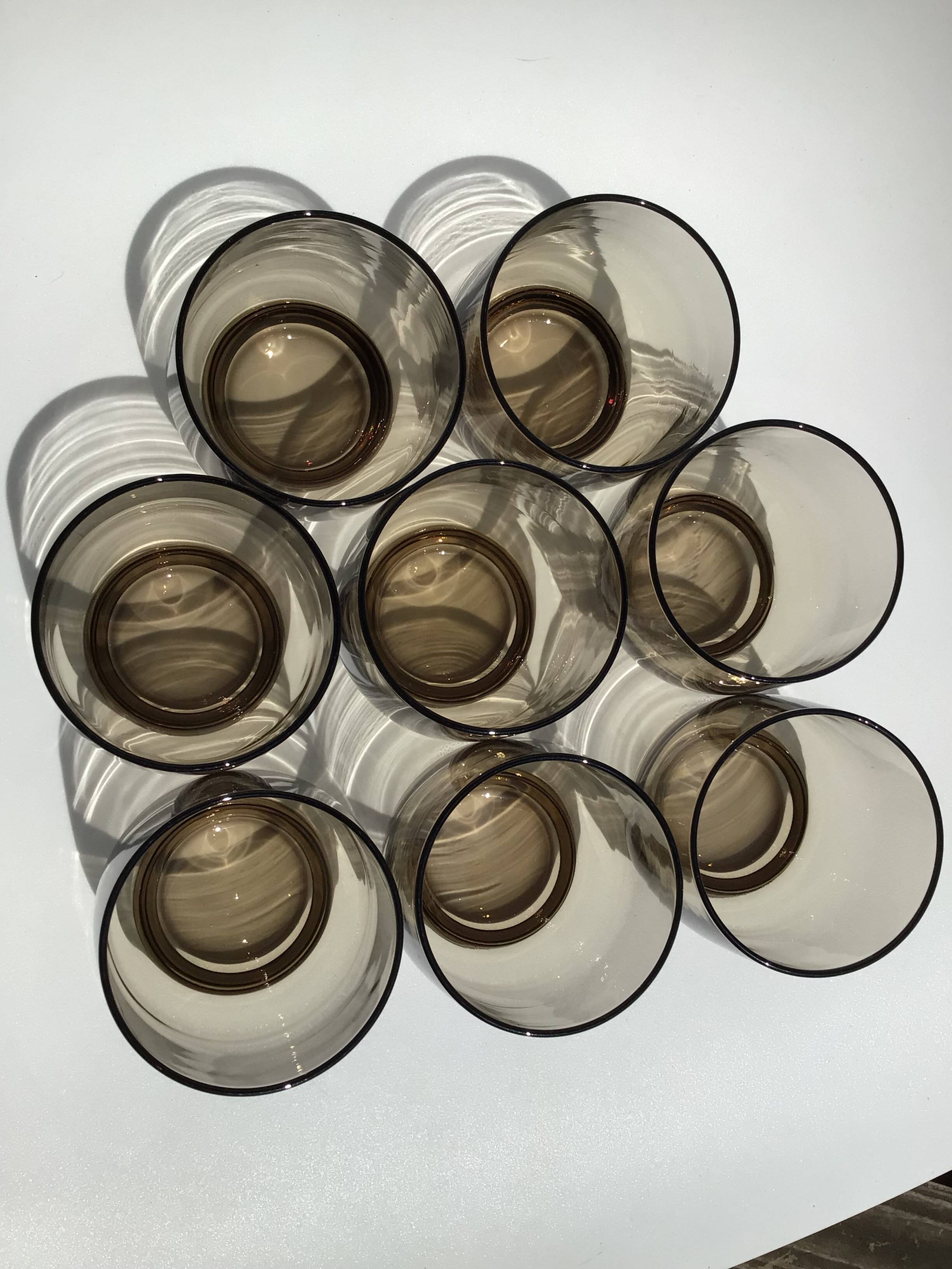 8 Low Smoked Water Glasses 70's
