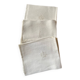 6  serviettes de table en fil de coton damassé blanc monogramme SL.