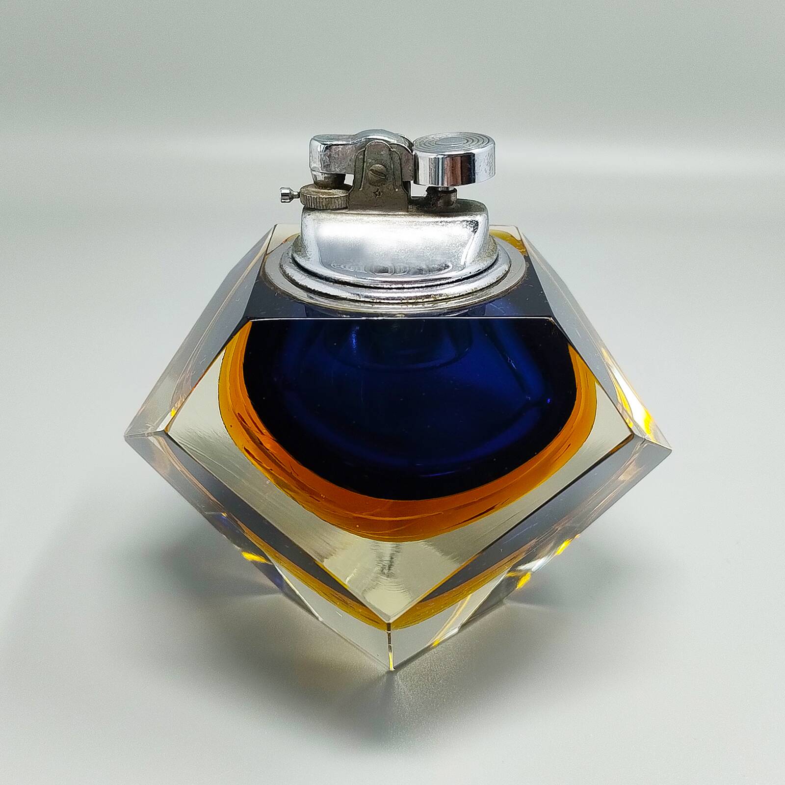 1960s Stunning Blue Table Lighter in Murano Sommerso Glass By Flavio Poli f