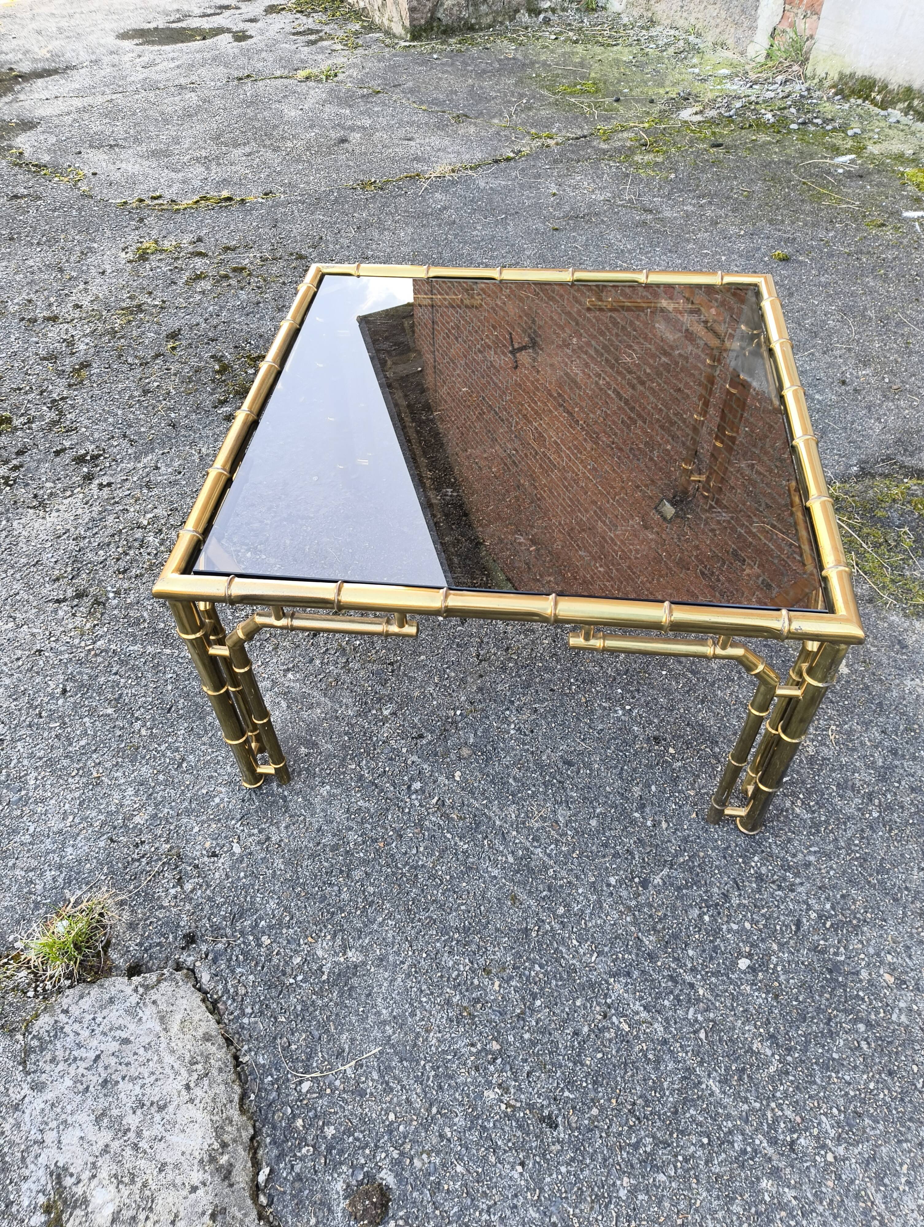 italian brass coffeetable with smoking glass in bamboo style