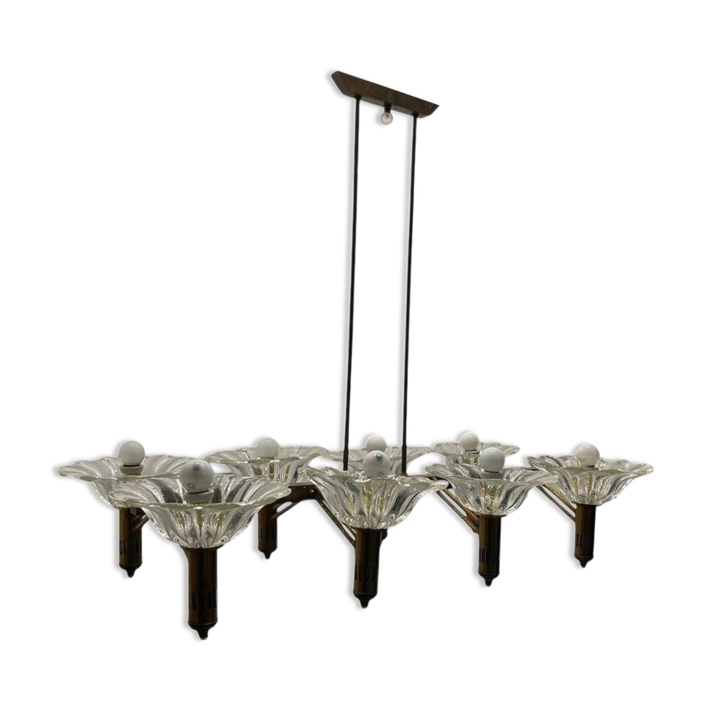 Large Rectangular Murano Glass Bronze Barovier Chandelier 1940’s