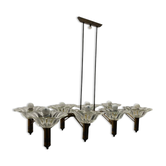 Large Rectangular Murano Glass Bronze Barovier Chandelier 1940’s