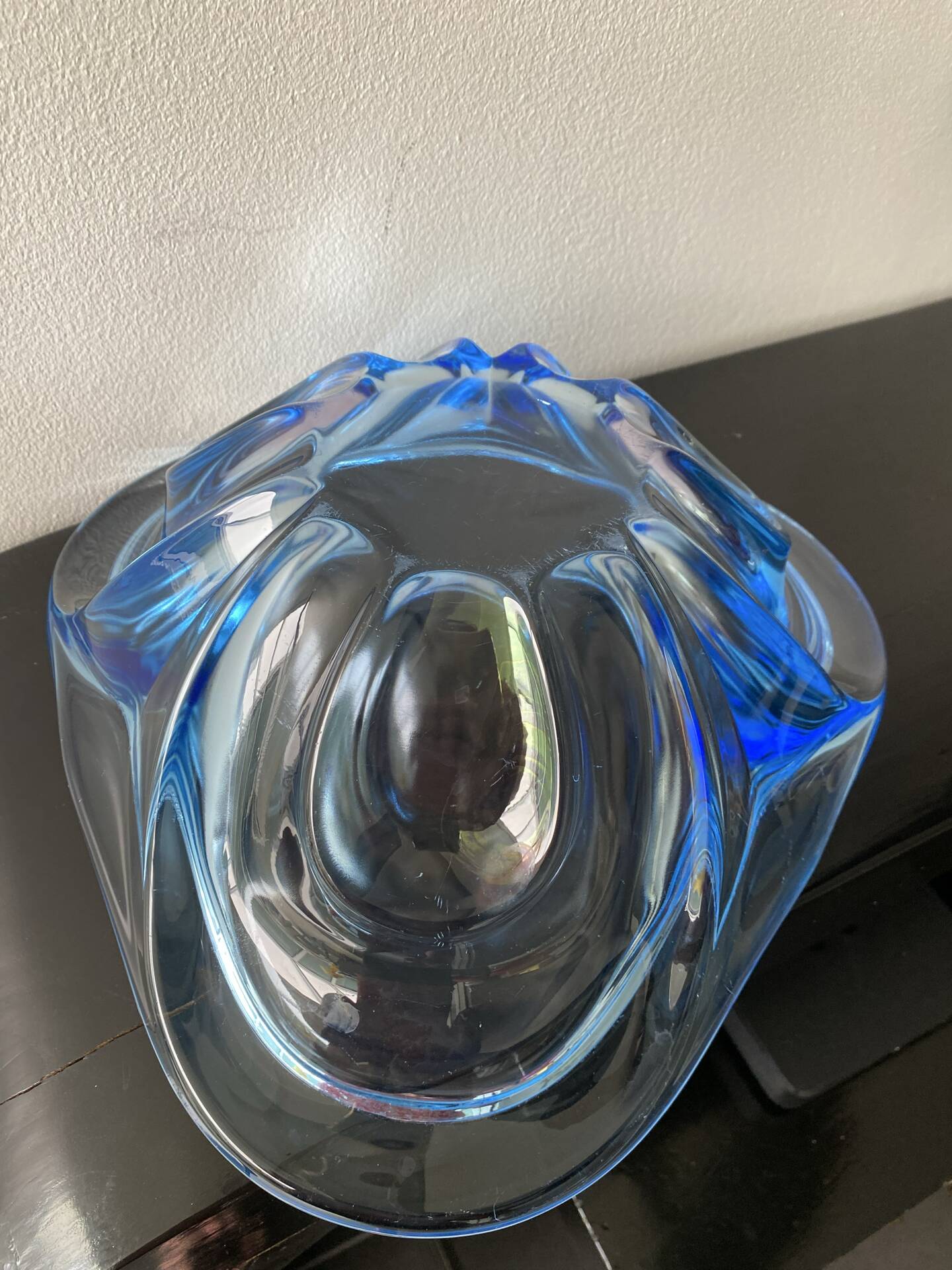 Large light blue Murano fruit bowl
