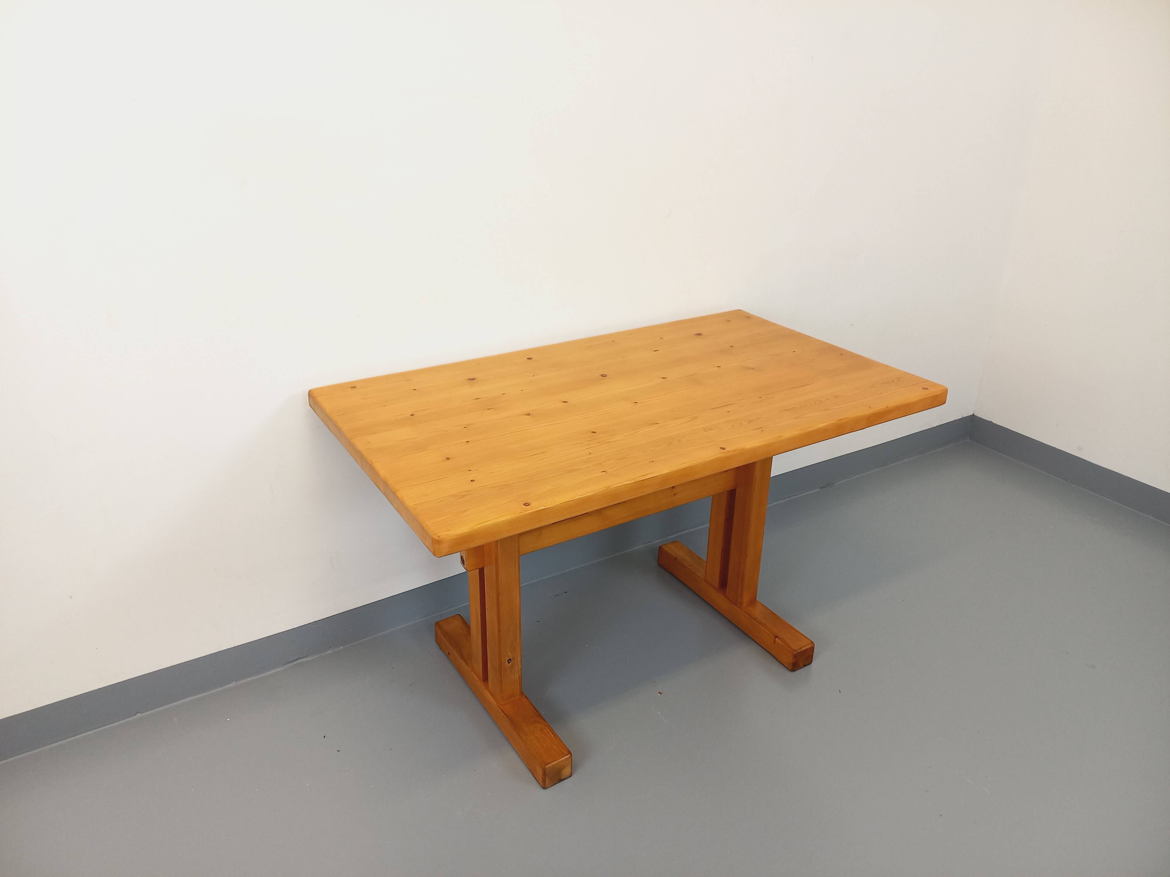 Charlotte Perriand Les Arcs vintage rectangular pine dining table from the 60s 70s