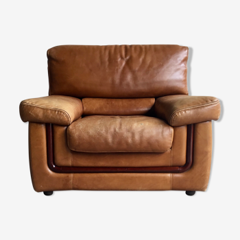 Leather armchair Made in Italy cognac color - 1980s