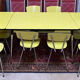 Roger Breton yellow formica set for Tublac, table, 6 chairs, 2 stools, 60s
