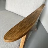 Vintage Mid Century Modern Armchair: Grey Fabric & Beech Wood Frame