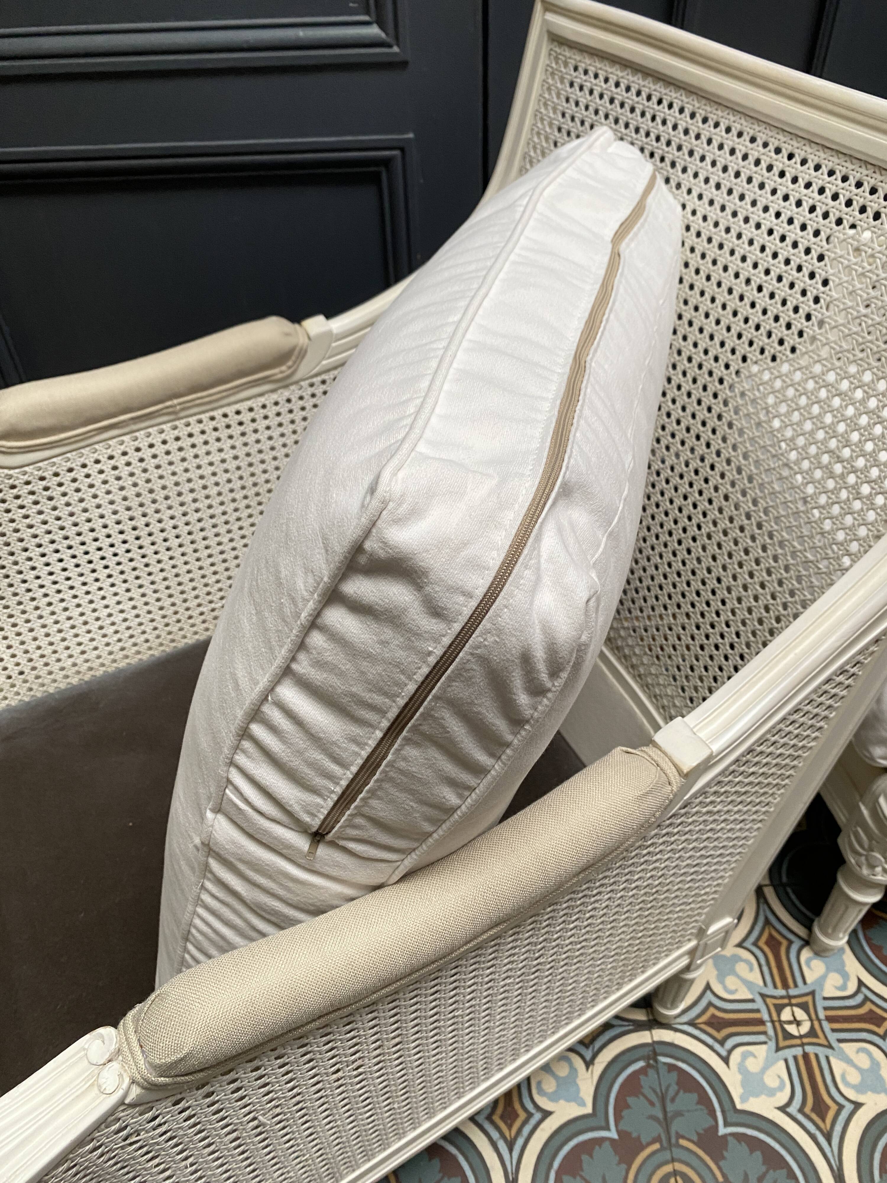 Pair of Louis XVI style caned Bergère armchairs