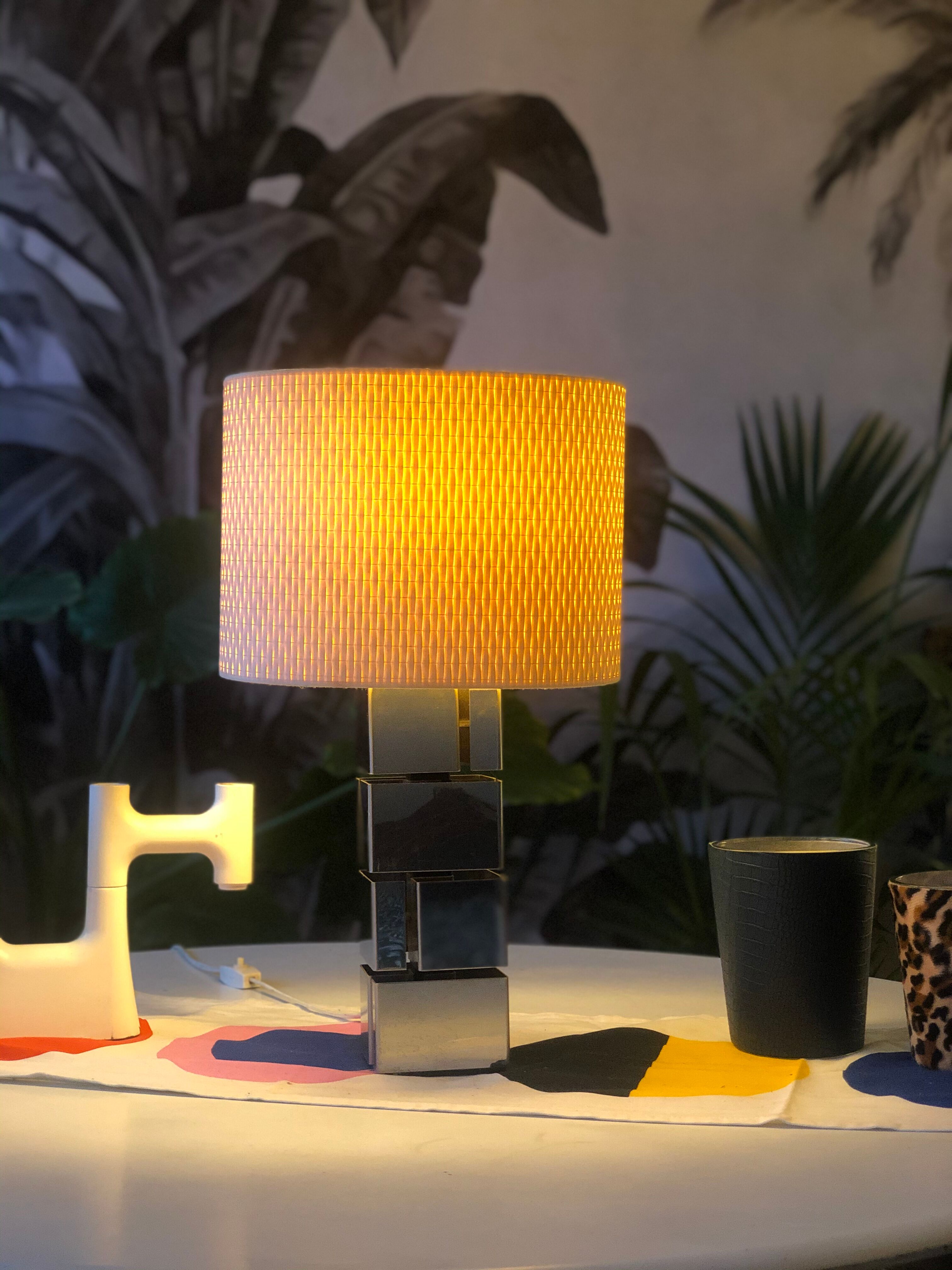 Modernist cubist Building table lamp by Curtis Jere