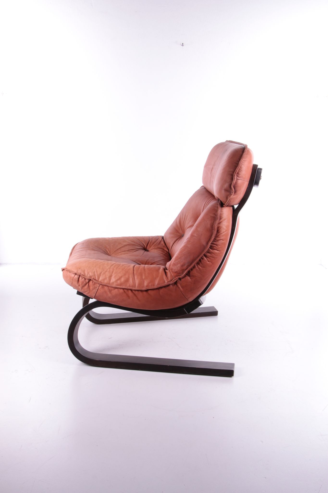 Vintage Brazilian Armchair with Cognac color leather seat cushion, 70s