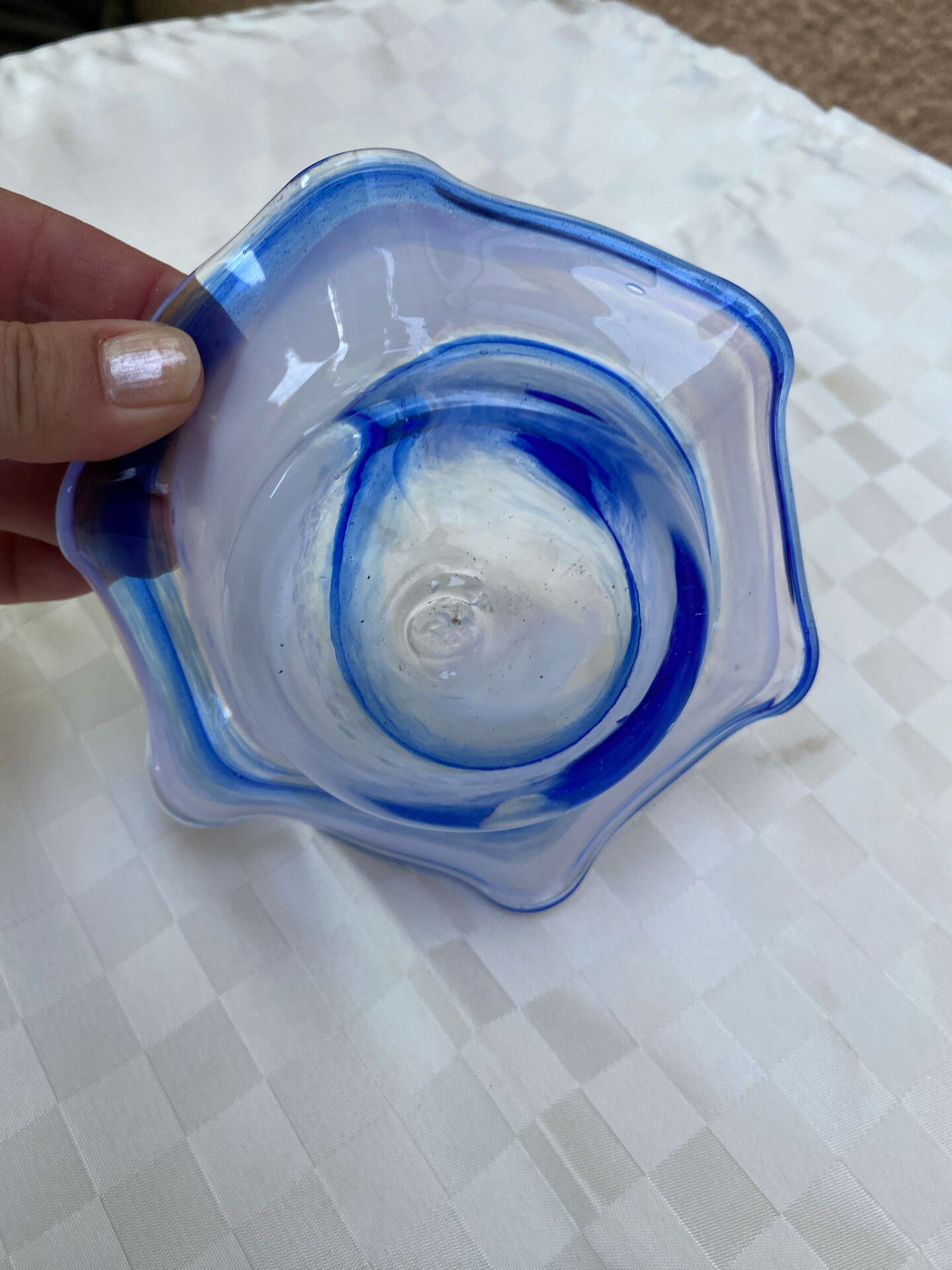 Blue blown glass floral dish / empty pocket - Handmade craftsmanship