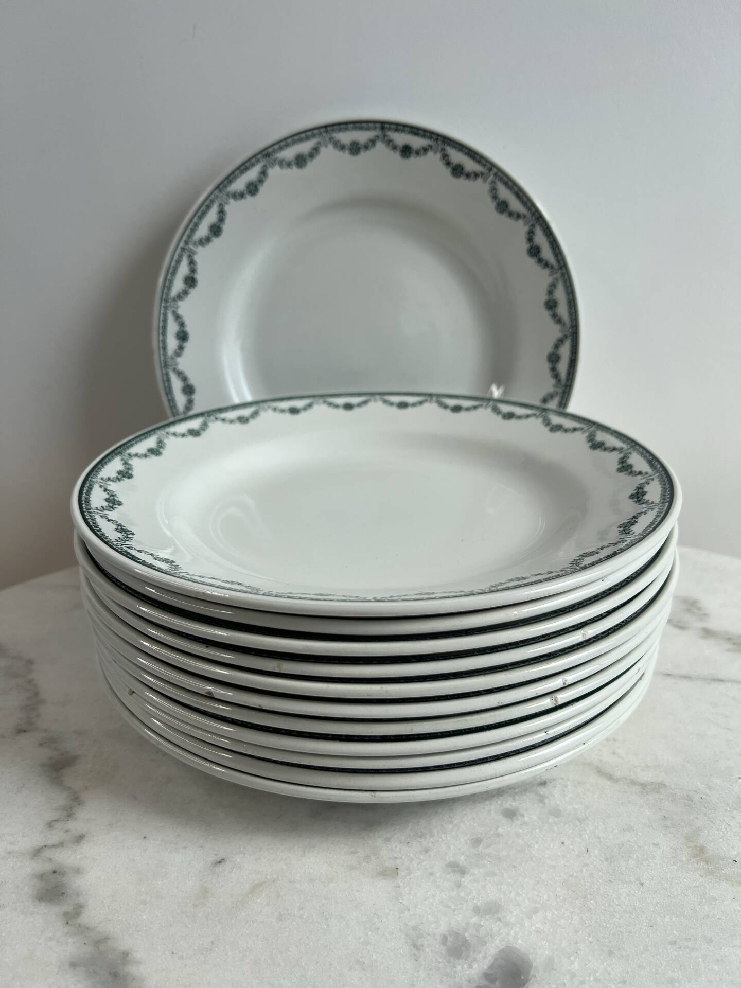 Set of 12 flat plates in Saint Amand earthenware, 22.5cm.