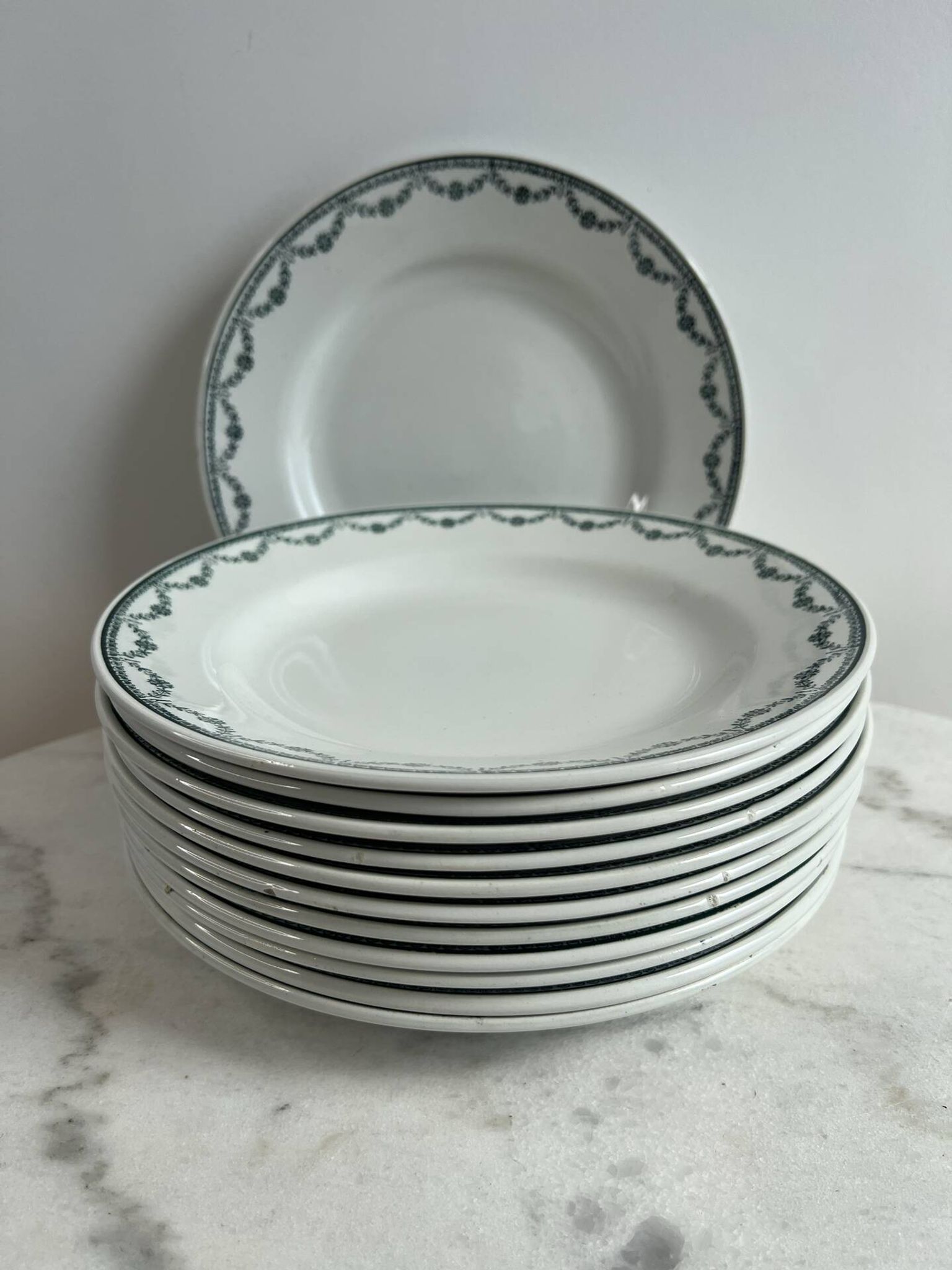 12 assiettes plates en faïence de Saint Amand