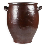 Signed Rustic Large Glazed Brown Ceramic Pot, Belgium, 1800s