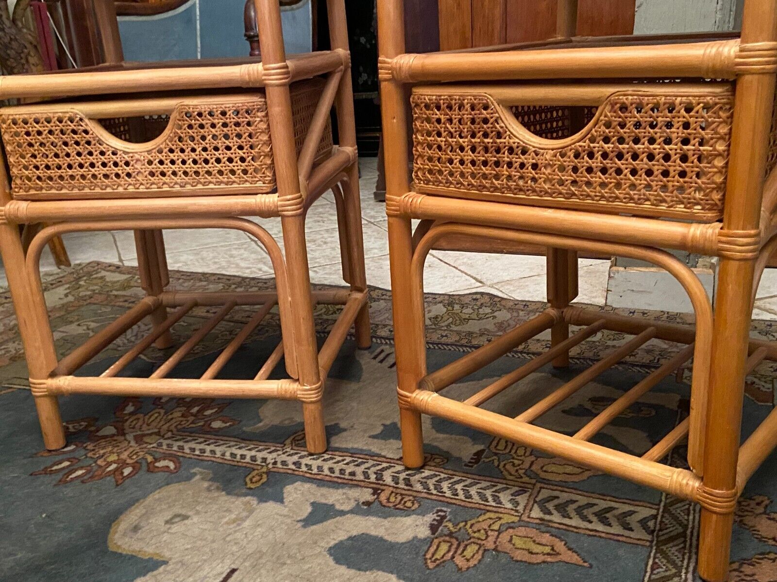 Pair of sofa ends rattan bedside tables