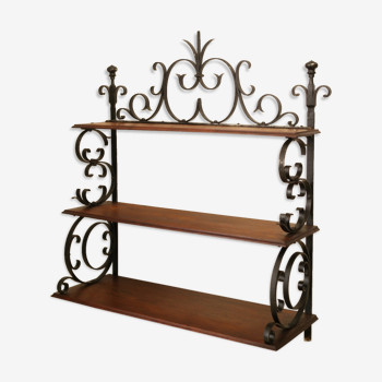 Wall shelf in wrought iron and old wood