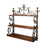 Wall shelf in wrought iron and old wood