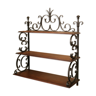 Wall shelf in wrought iron and old wood
