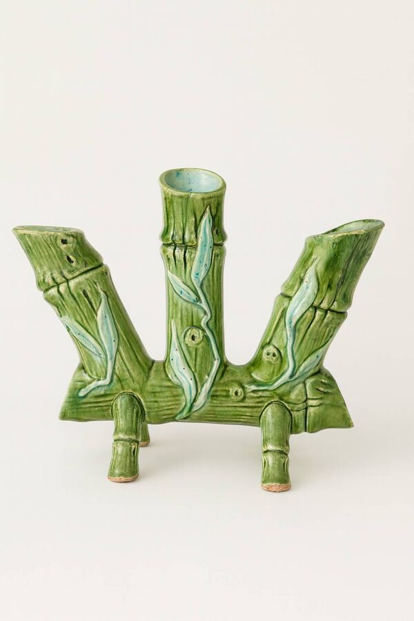 Vase art nouveau en faïence décor bambou vers 1900