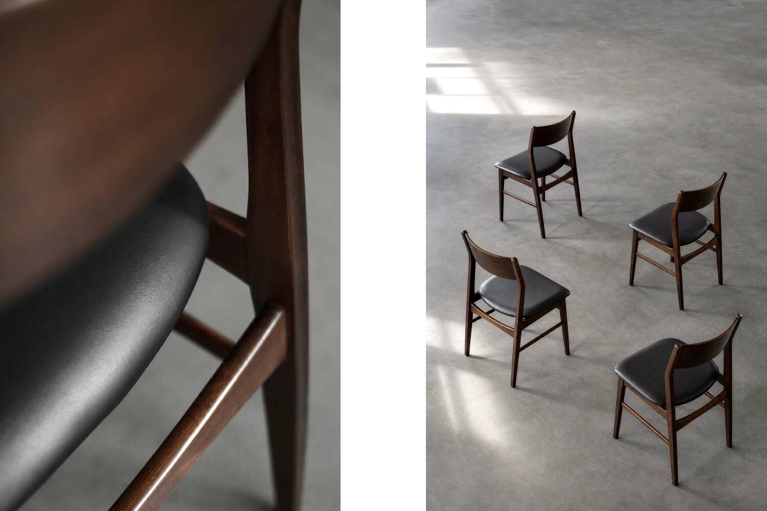 Ensemble de 4 chaises de salle à manger scandinaves modernes des années 50 en hêtre et palissandre.