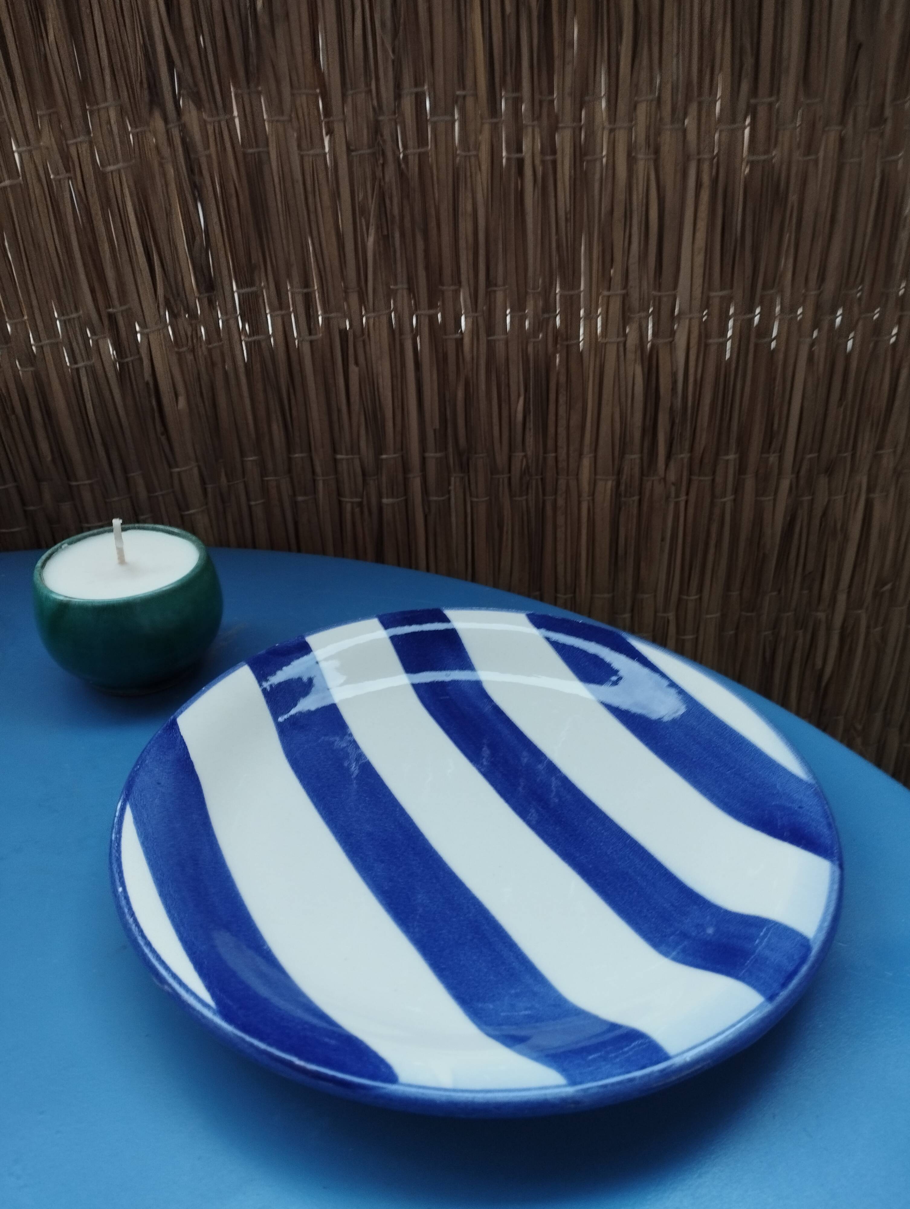Blue striped dessert plates