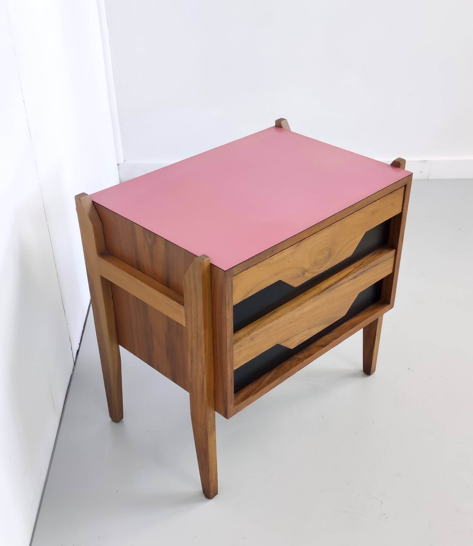 Walnut Nightstand attr. to Ico Parisi with a Pink Top and Black Drawers