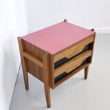 Walnut Nightstand attr. to Ico Parisi with a Pink Top and Black Drawers