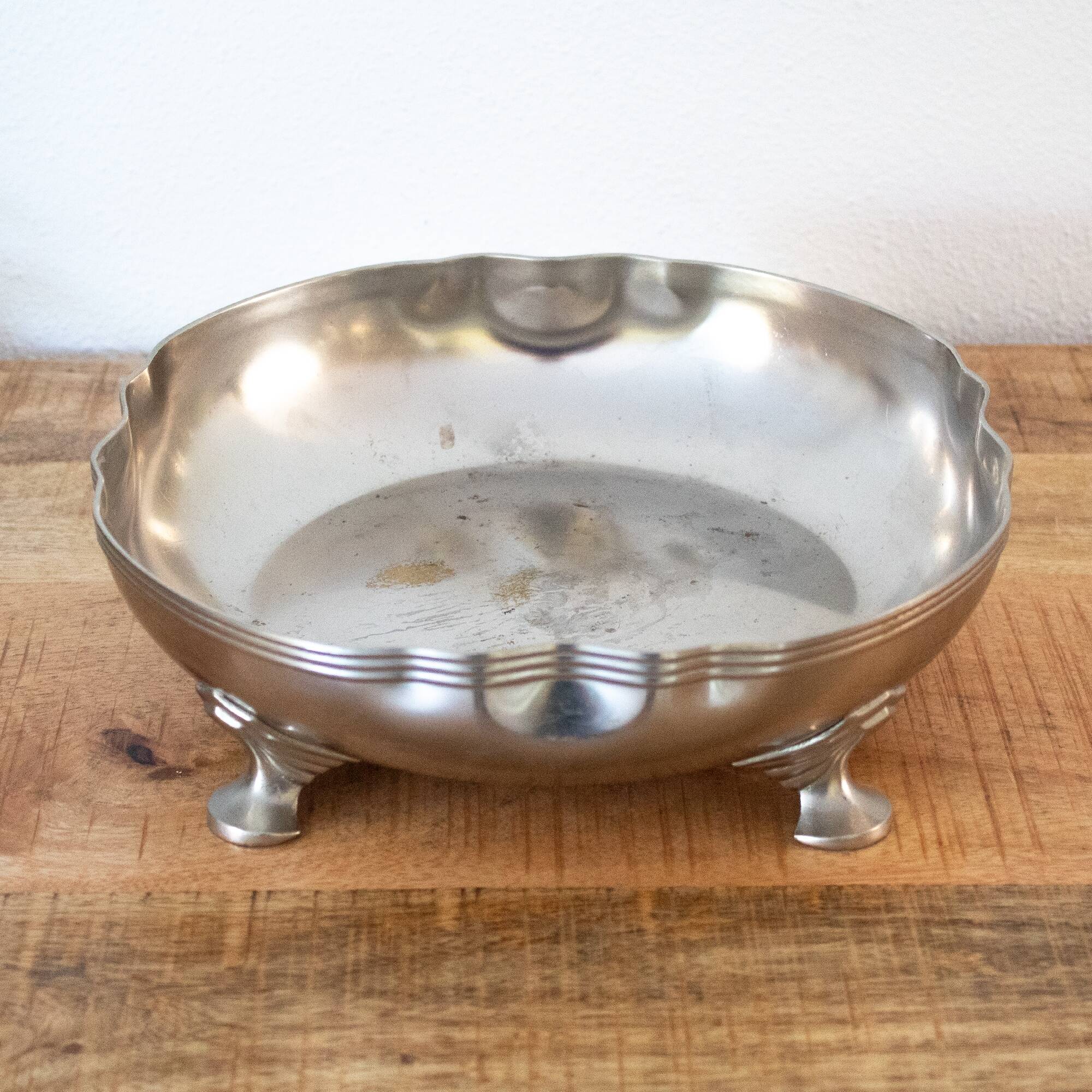 Vintage Metawa Holland Pewter Fruit Bowl on Feet: Art Deco Style Dish