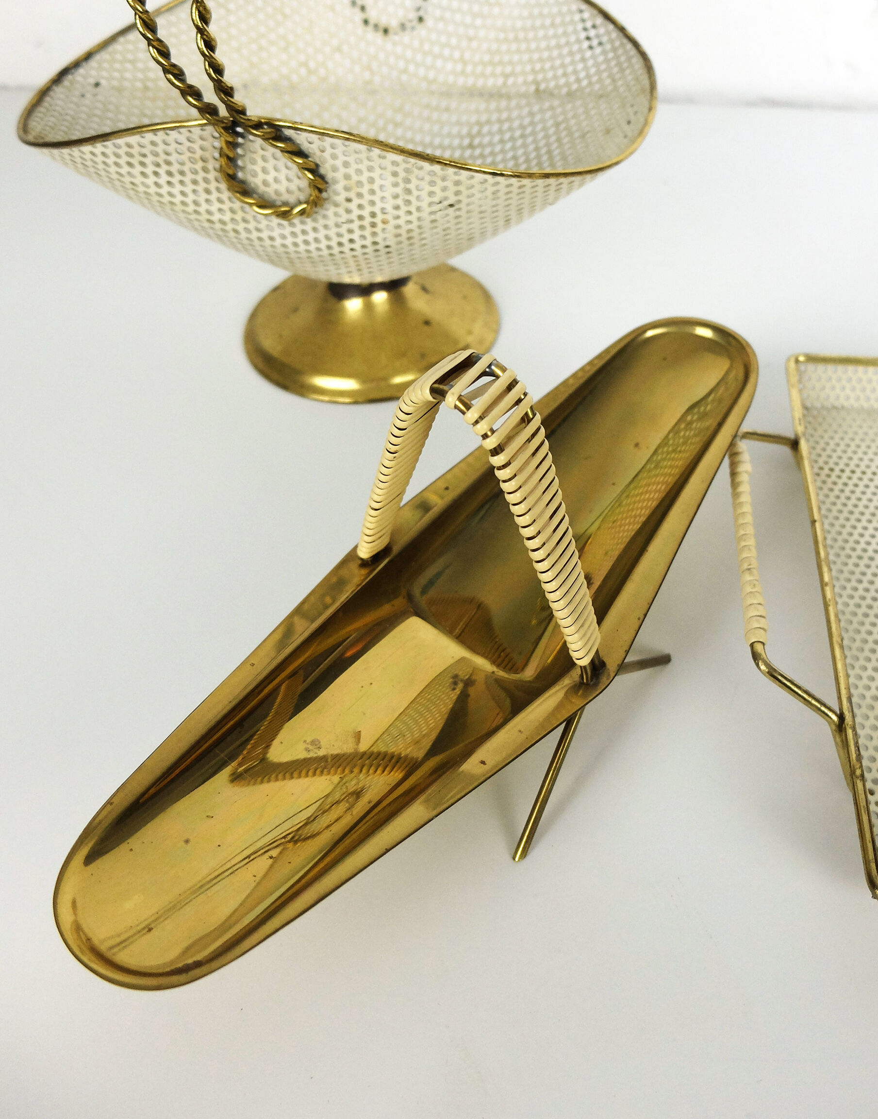 Pocket vacuum white and gold perforated sheet metal & brass 1950s-60s