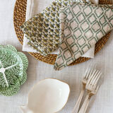 Set of 4 block-print towels with green stripes