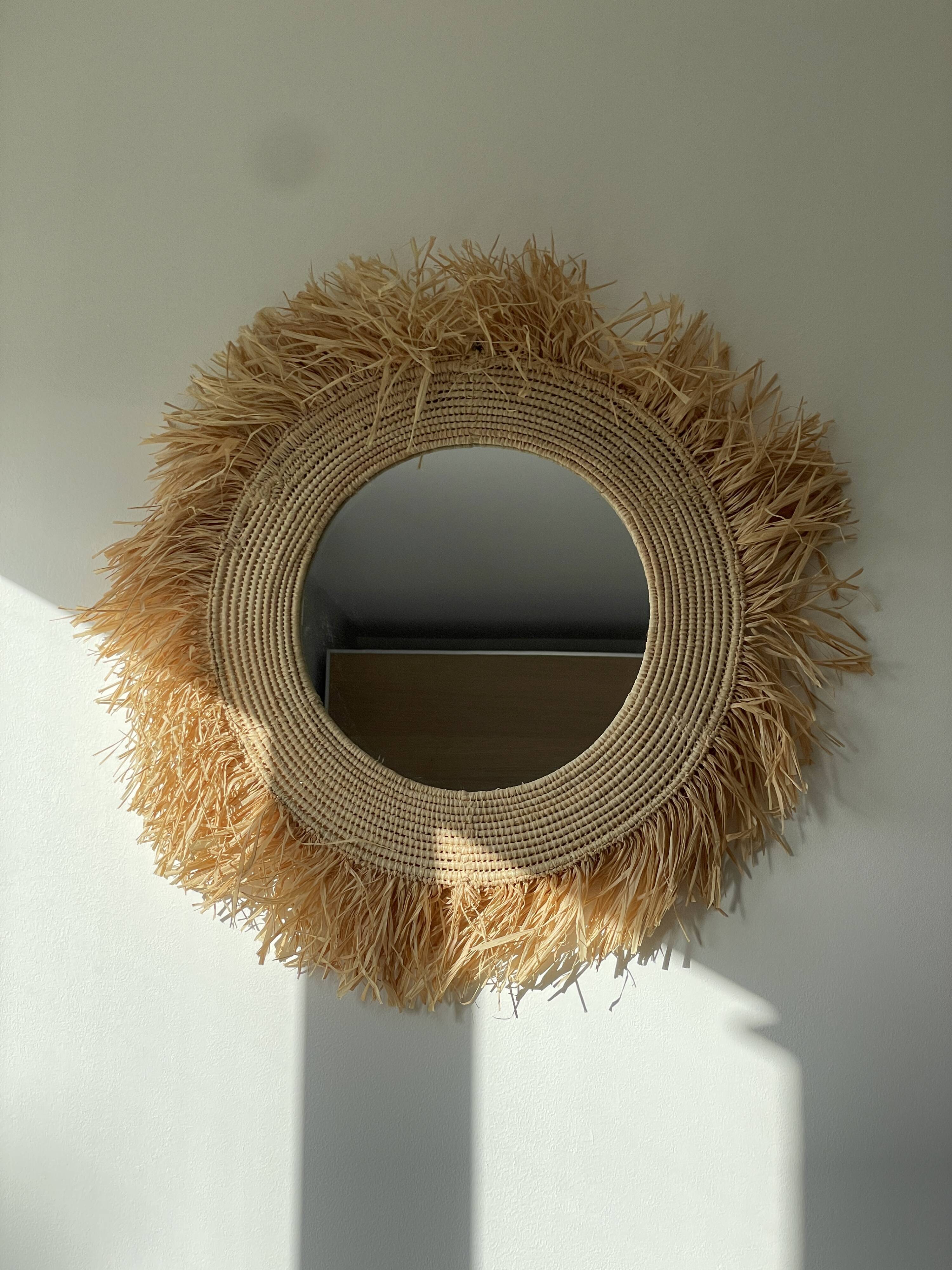 Mirror in raffia, 47 cm