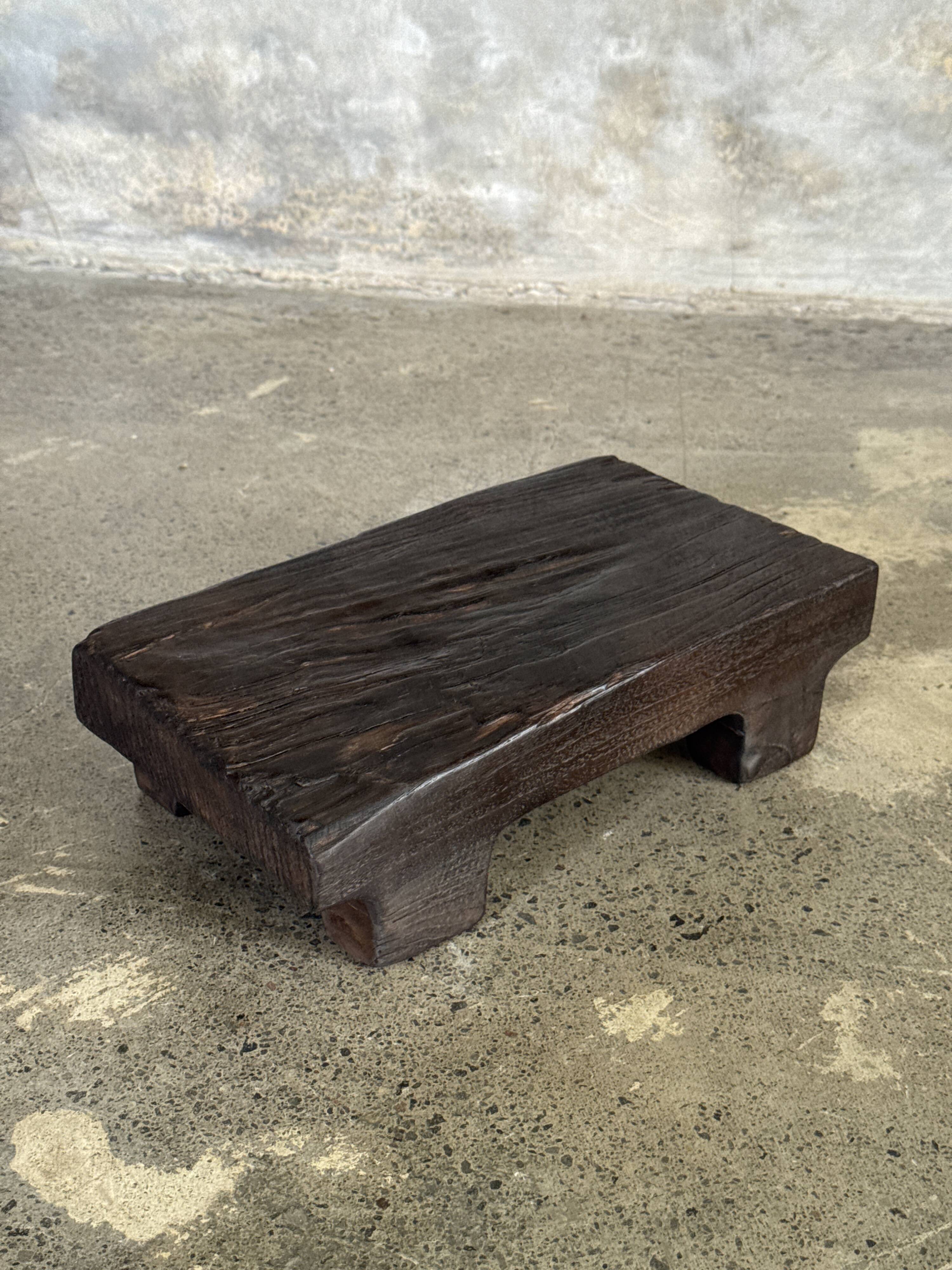 Small stool, black solid teak accent stool wabi-sabi L30 W8.5 H6.