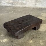 Small stool, black solid teak accent stool wabi-sabi L30 W8.5 H6.
