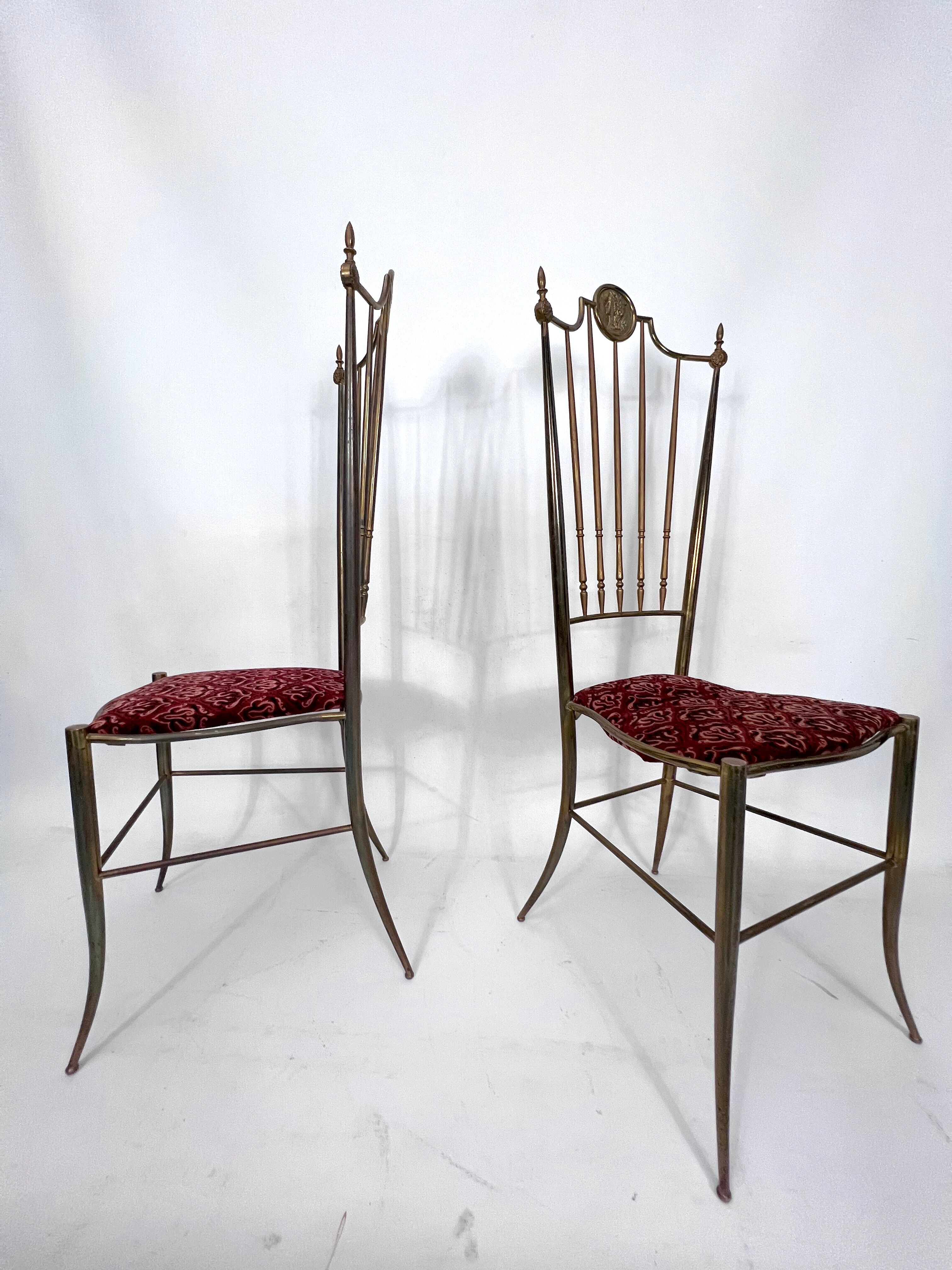 Vintage pair of Brass Tall Chairs from Chiavari, Italy 1950s