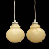 Pair of antique cream opal glass pendant lights – 1970s