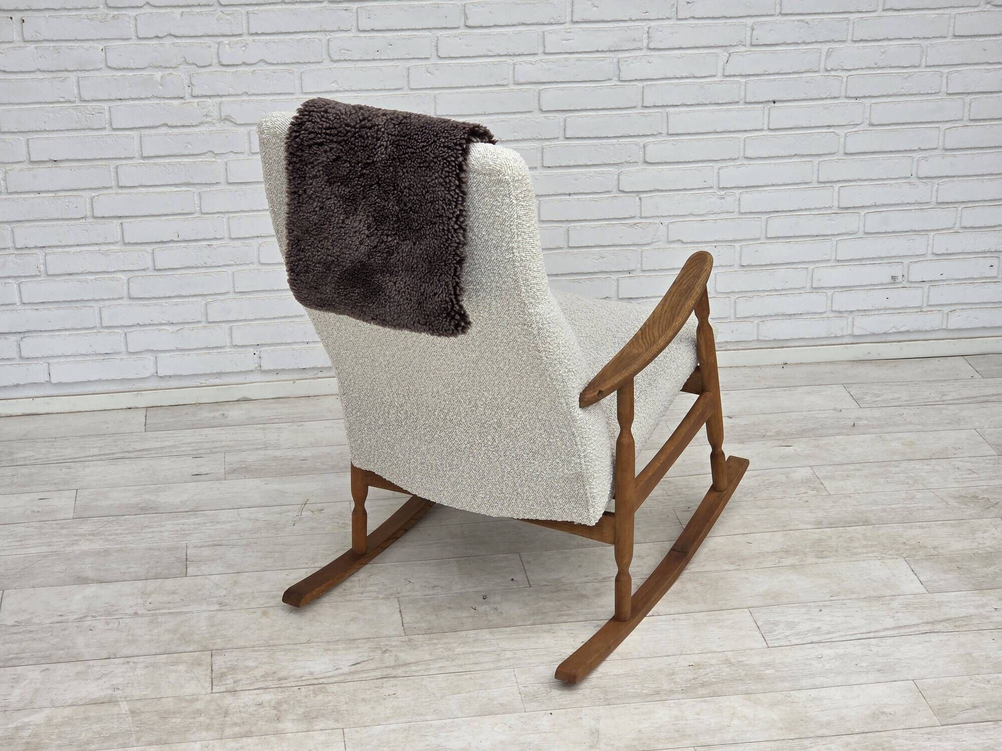 1970s, Scandinavian design, high-backed rocking chair, reupholstered.