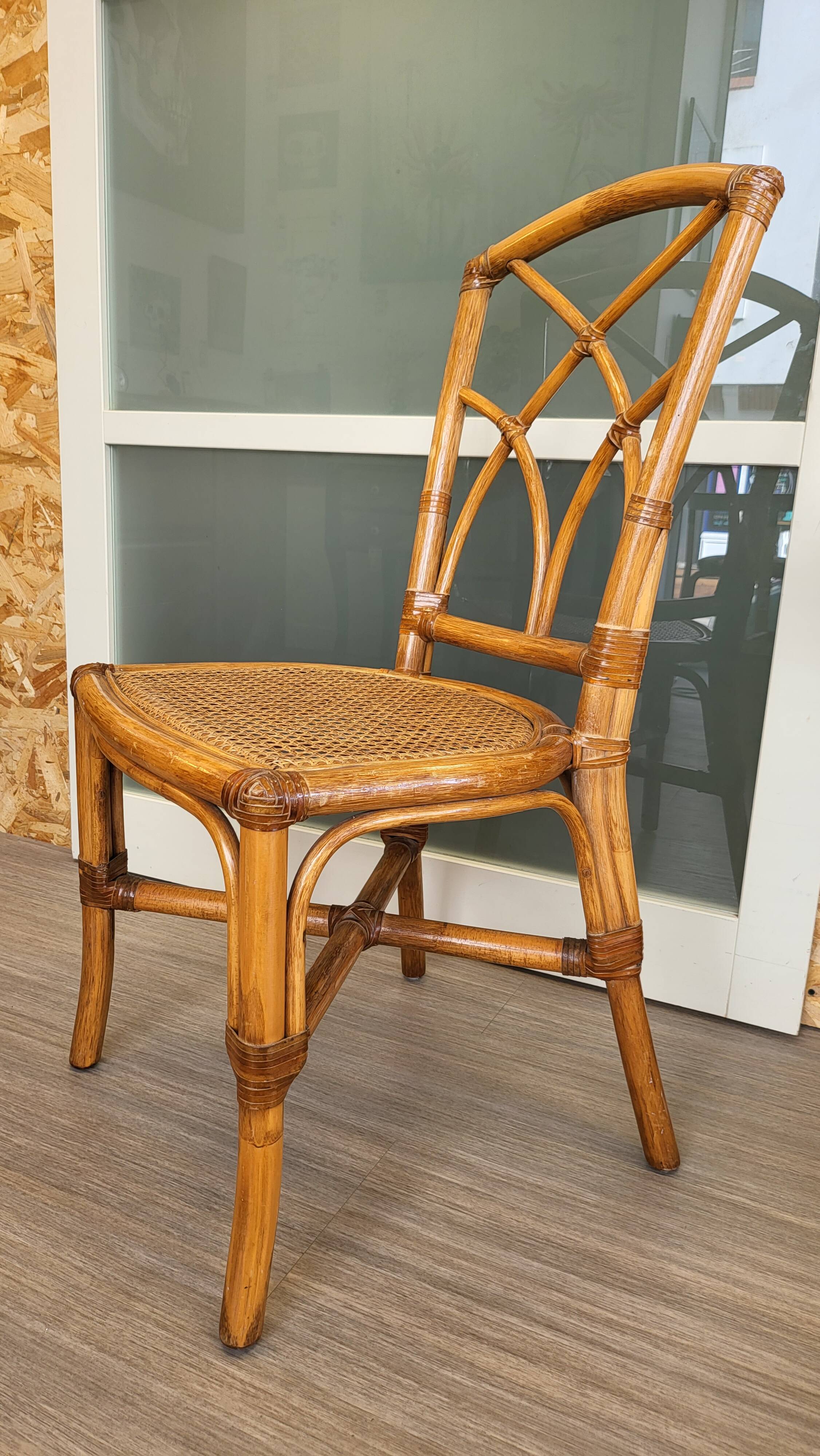 Bamboo and leather chair - 1960s - vintage - mid-century