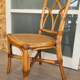 Bamboo and leather chair - 1960s - vintage - mid-century